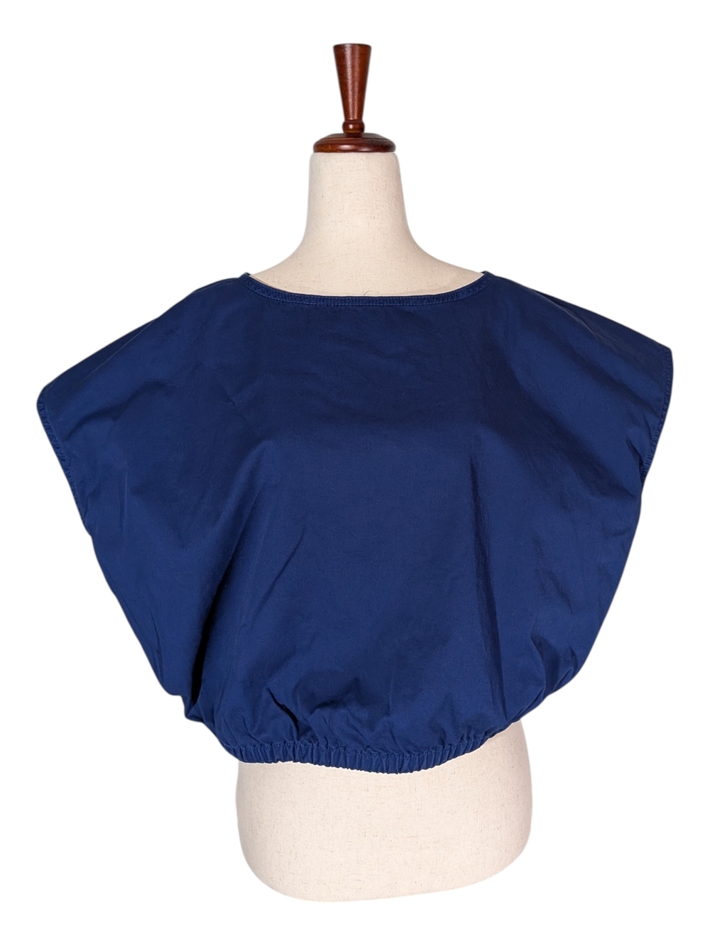 Everlane Cotton Navy Boatneck Balloon Bubble Hem Crop Top